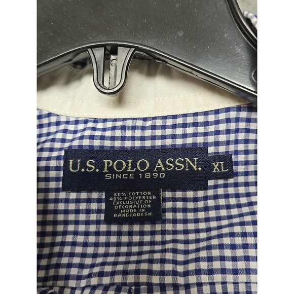 U.S. POLO ASSN Mens Size XL Short Sleeve Blue Checks Button Up Front Pocket - Picture 9 of 10